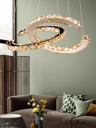 Luxisine Chandelier Crystal Double C Modern Silver 2-Ring
