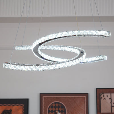 Luxisine Chandelier Crystal Double C Modern Silver 2-Ring
