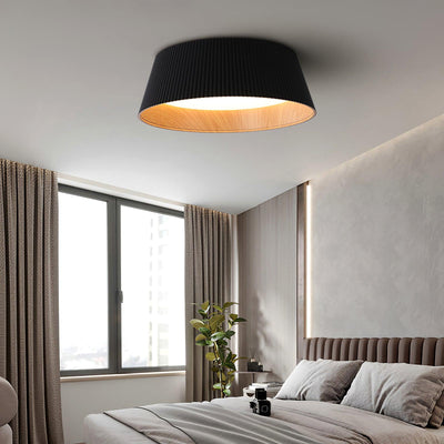 Rineia Ceiling Lamp Ribbed Drum Wood Elegant Contemporary