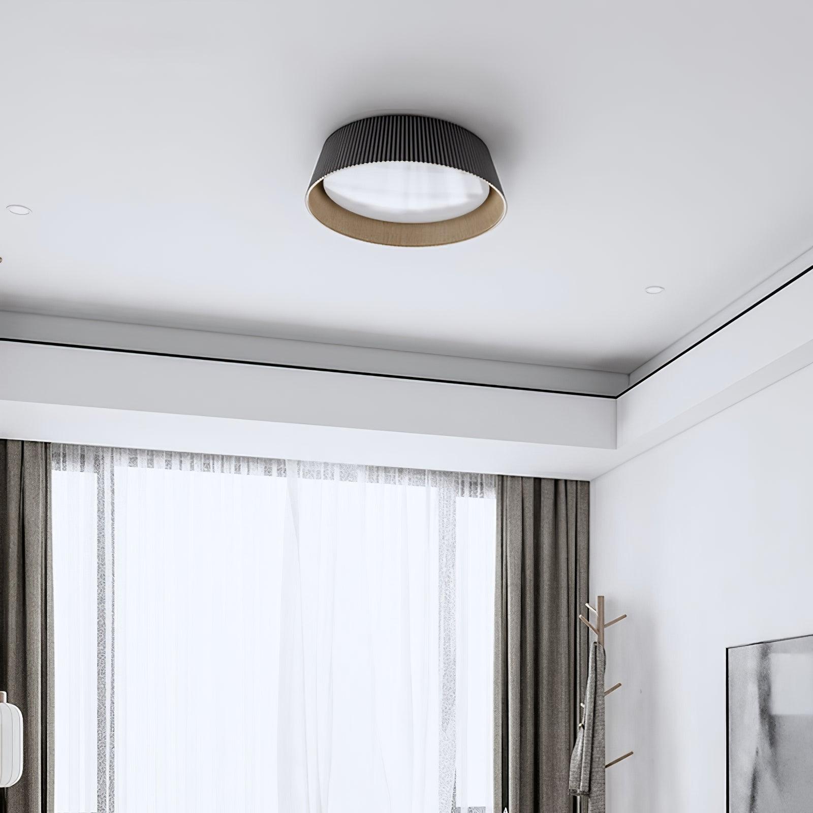 Rineia Ceiling Lamp Ribbed Drum Wood Elegant Contemporary