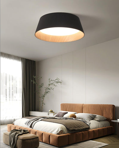 Rineia Ceiling Lamp Ribbed Drum Wood Elegant Contemporary