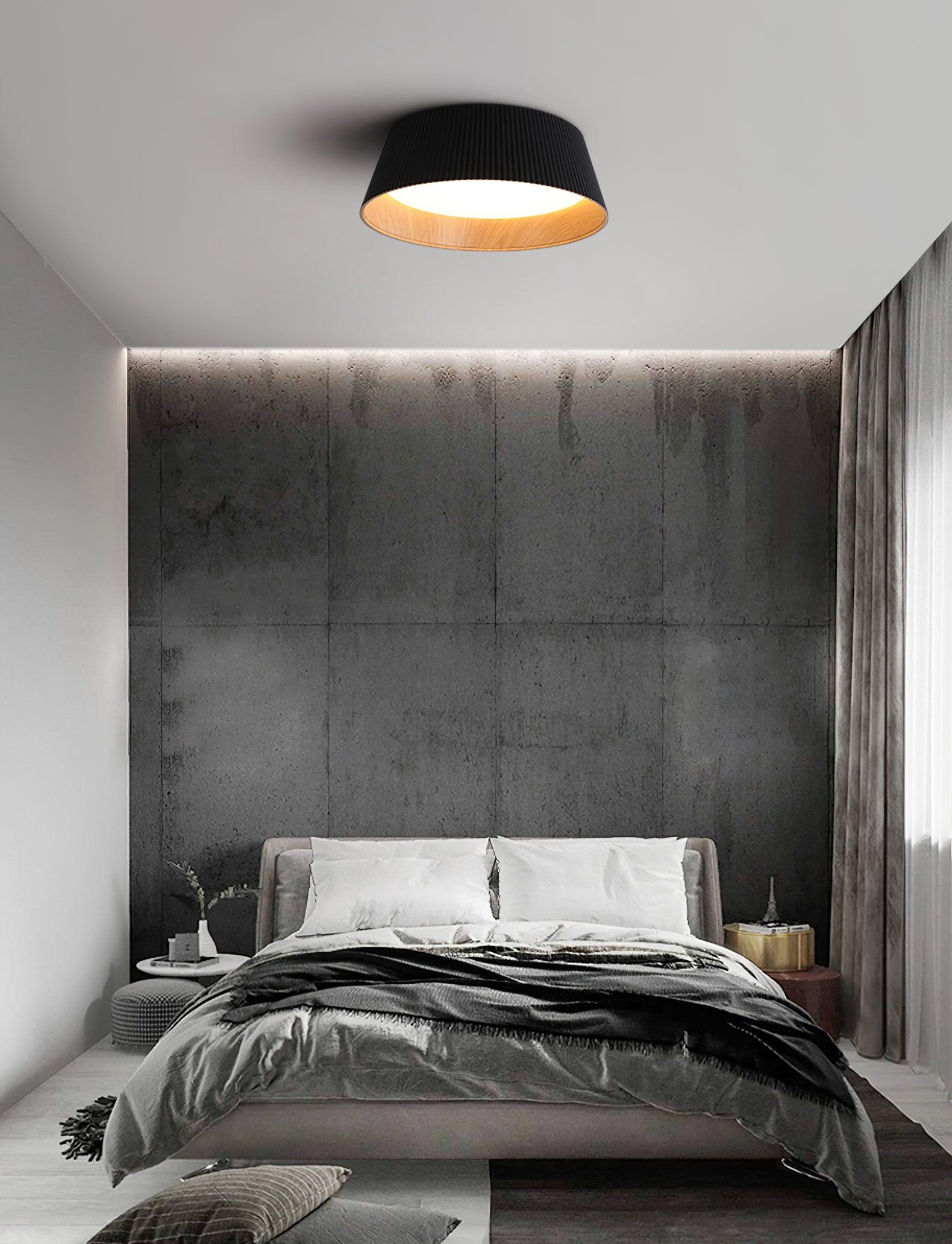 Rineia Ceiling Lamp Ribbed Drum Wood Elegant Contemporary