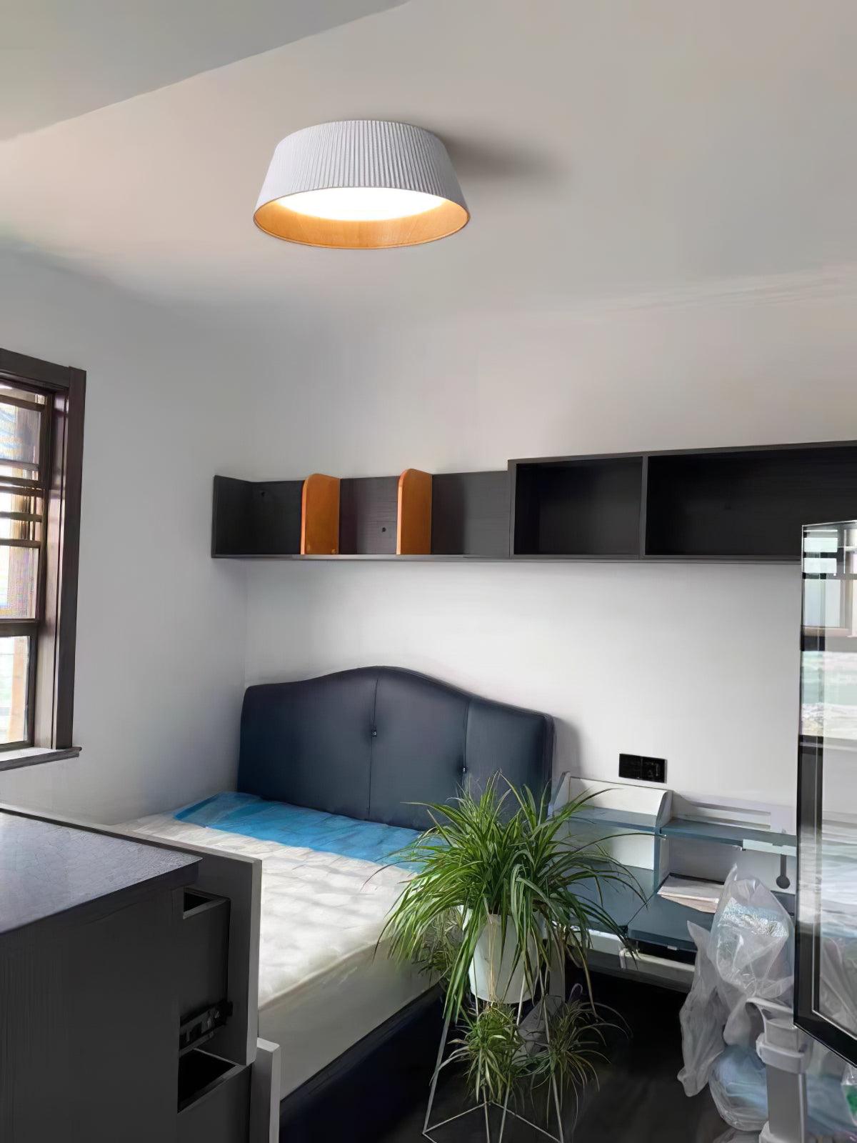 Rineia Ceiling Lamp Ribbed Drum Wood Elegant Contemporary
