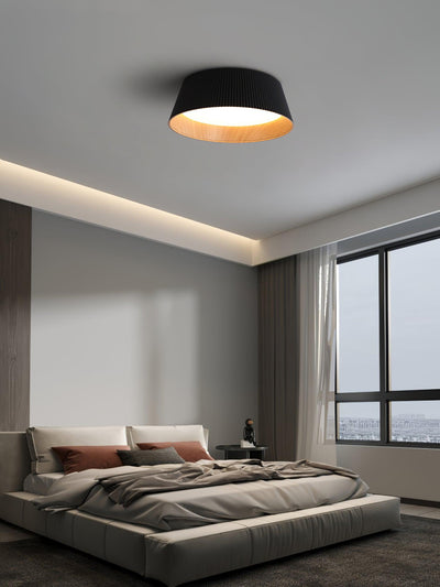 Rineia Ceiling Lamp Ribbed Drum Wood Elegant Contemporary