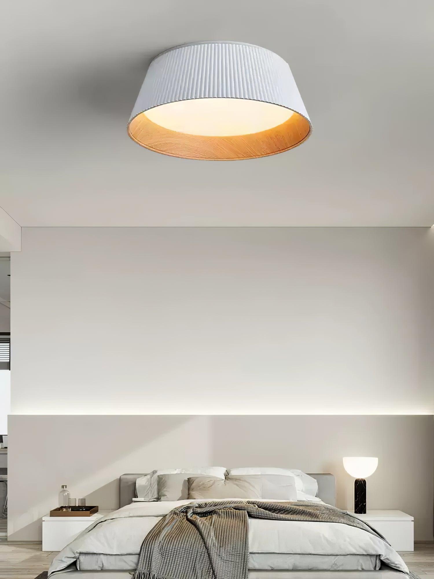 Rineia Ceiling Lamp Ribbed Drum Wood Elegant Contemporary