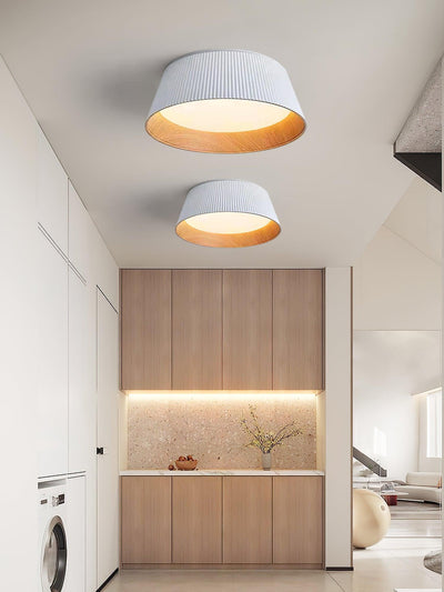 Rineia Ceiling Lamp Ribbed Drum Wood Elegant Contemporary