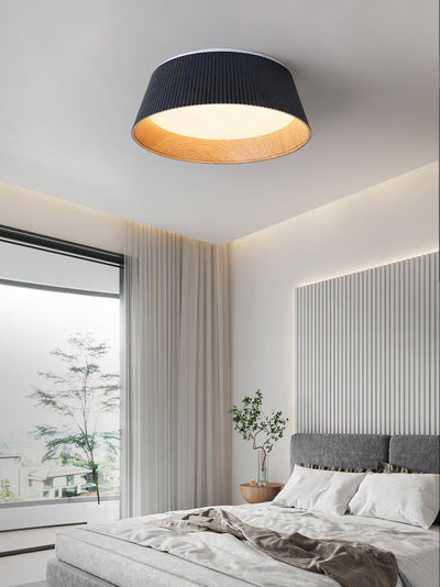 Rineia Ceiling Lamp Ribbed Drum Wood Elegant Contemporary