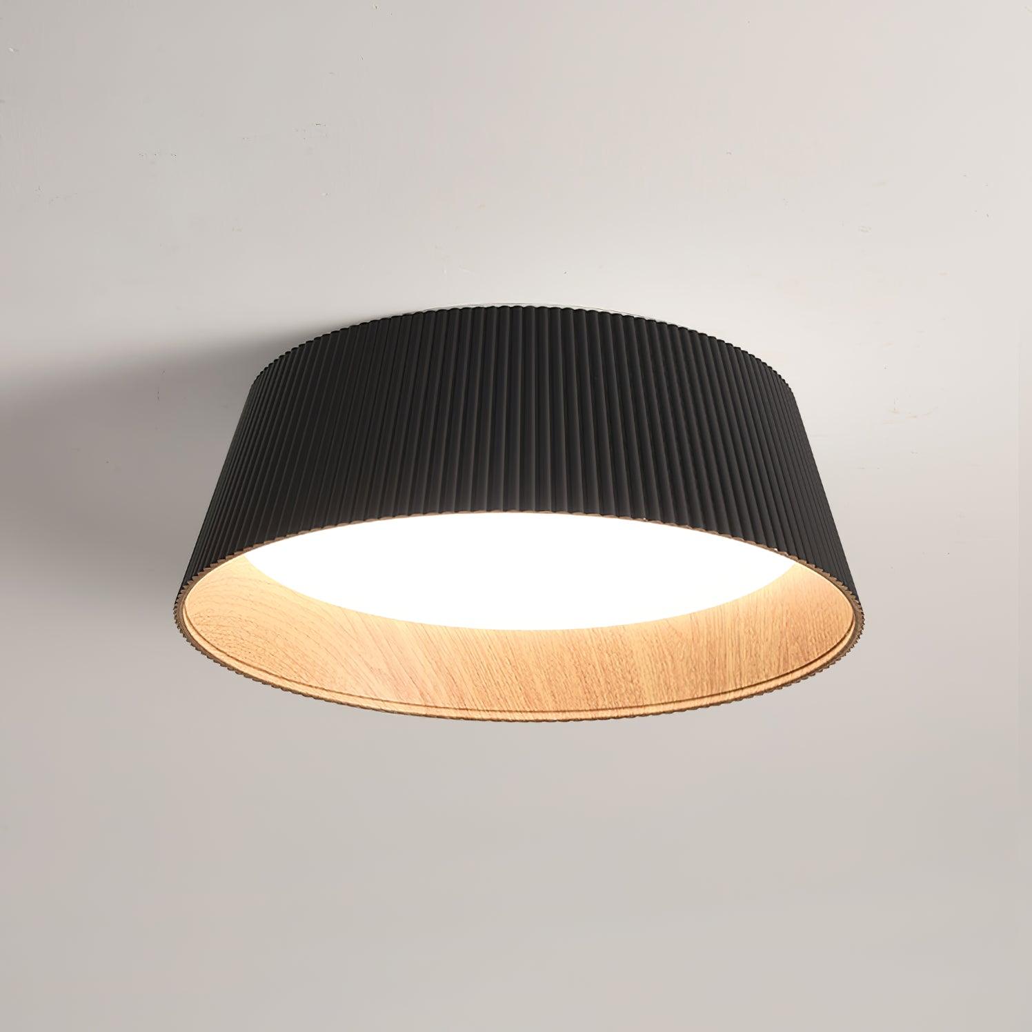 Rineia Ceiling Lamp Ribbed Drum Wood Elegant Contemporary