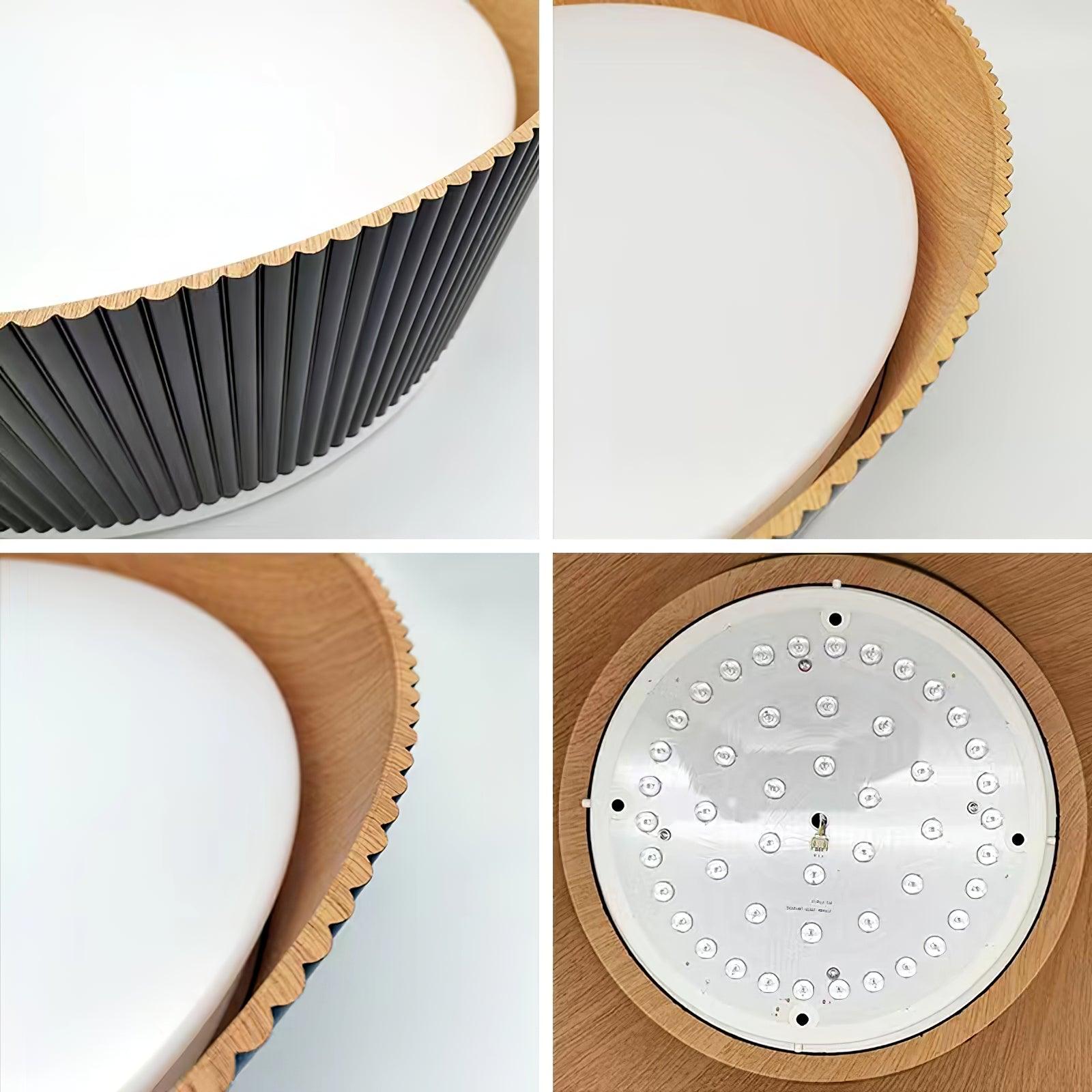 Rineia Ceiling Lamp Ribbed Drum Wood Elegant Contemporary