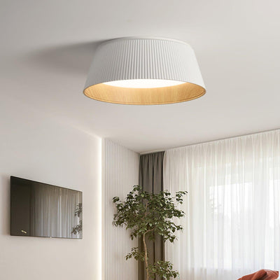 Rineia Ceiling Lamp Ribbed Drum Wood Elegant Contemporary