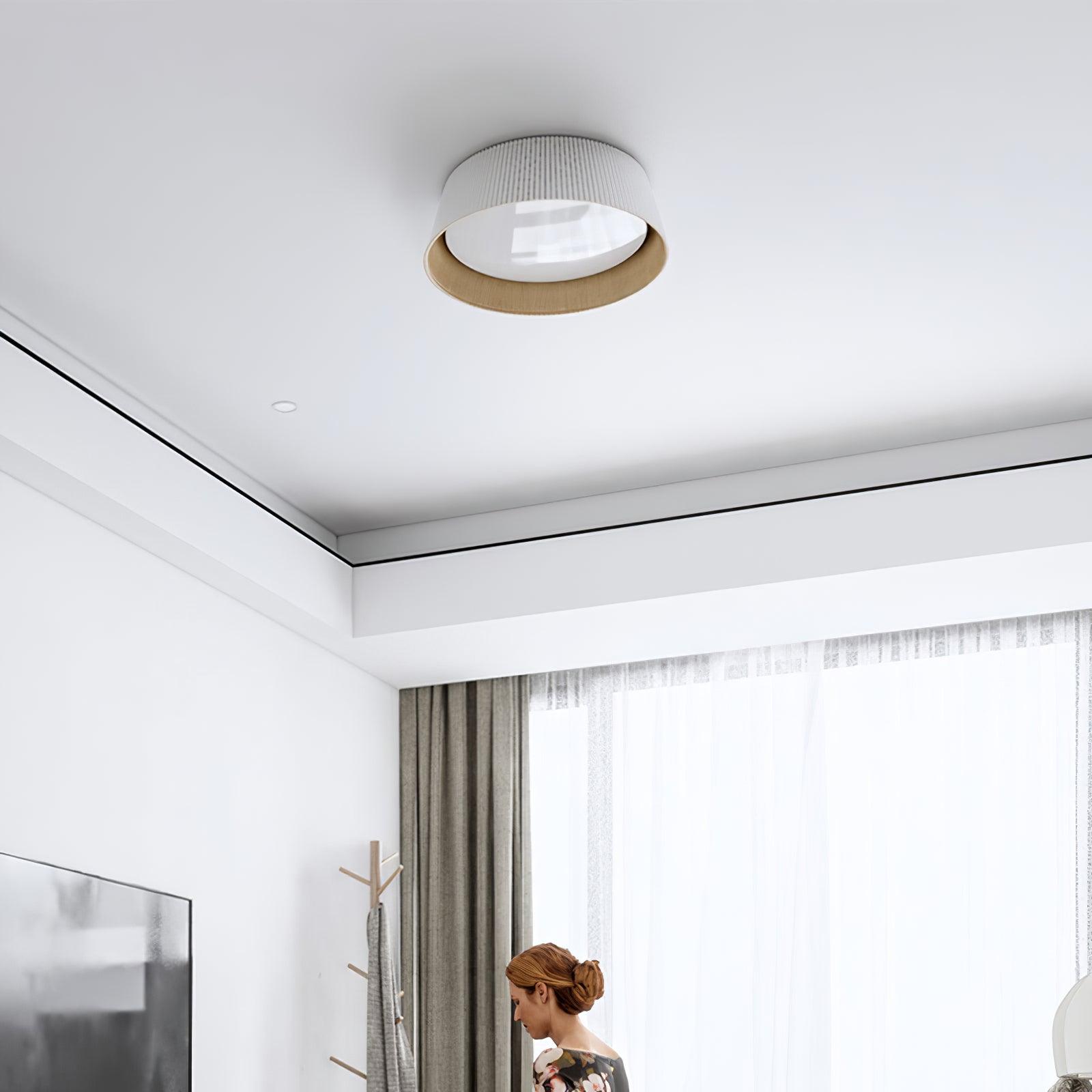Rineia Ceiling Lamp Ribbed Drum Wood Elegant Contemporary