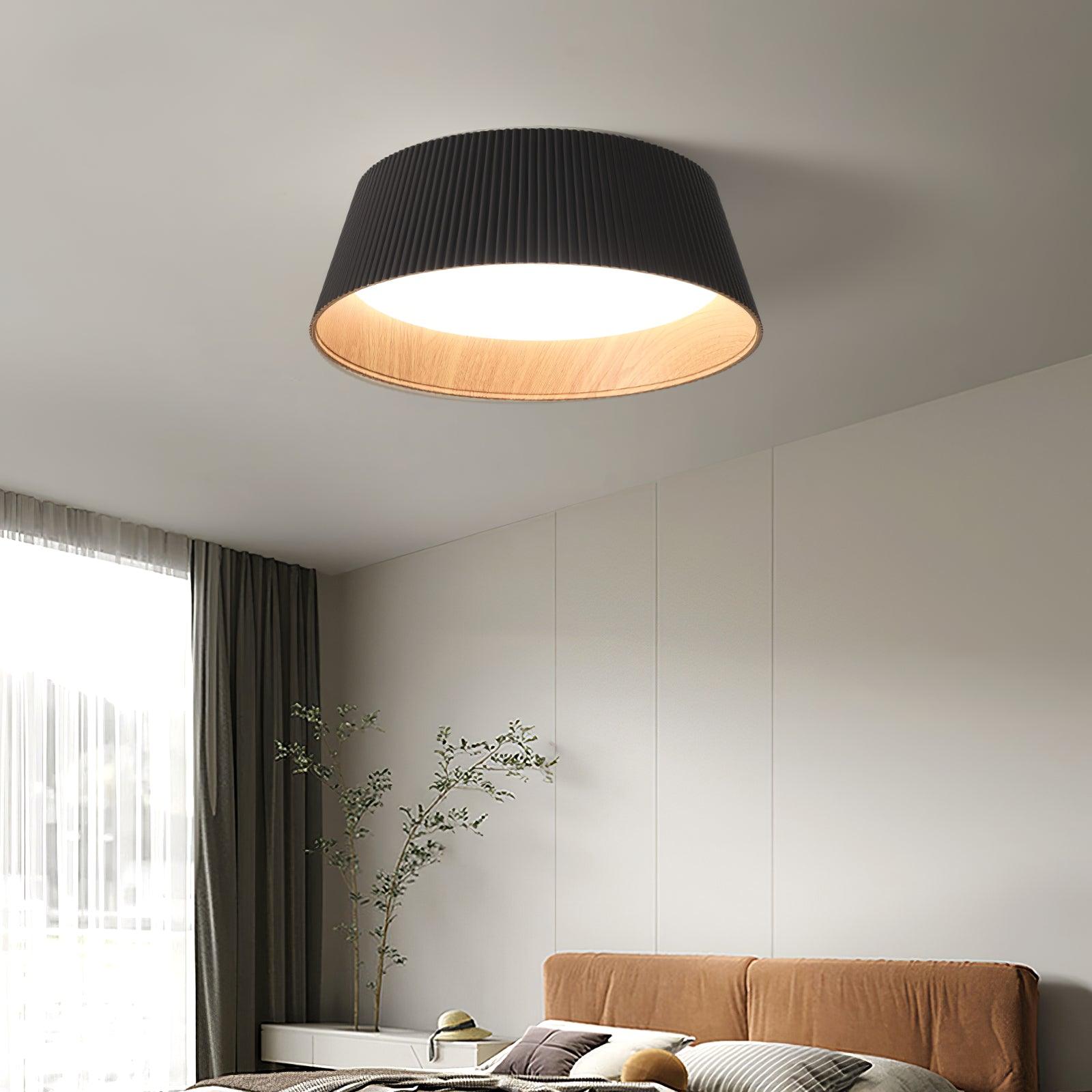 Rineia Ceiling Lamp Ribbed Drum Wood Elegant Contemporary