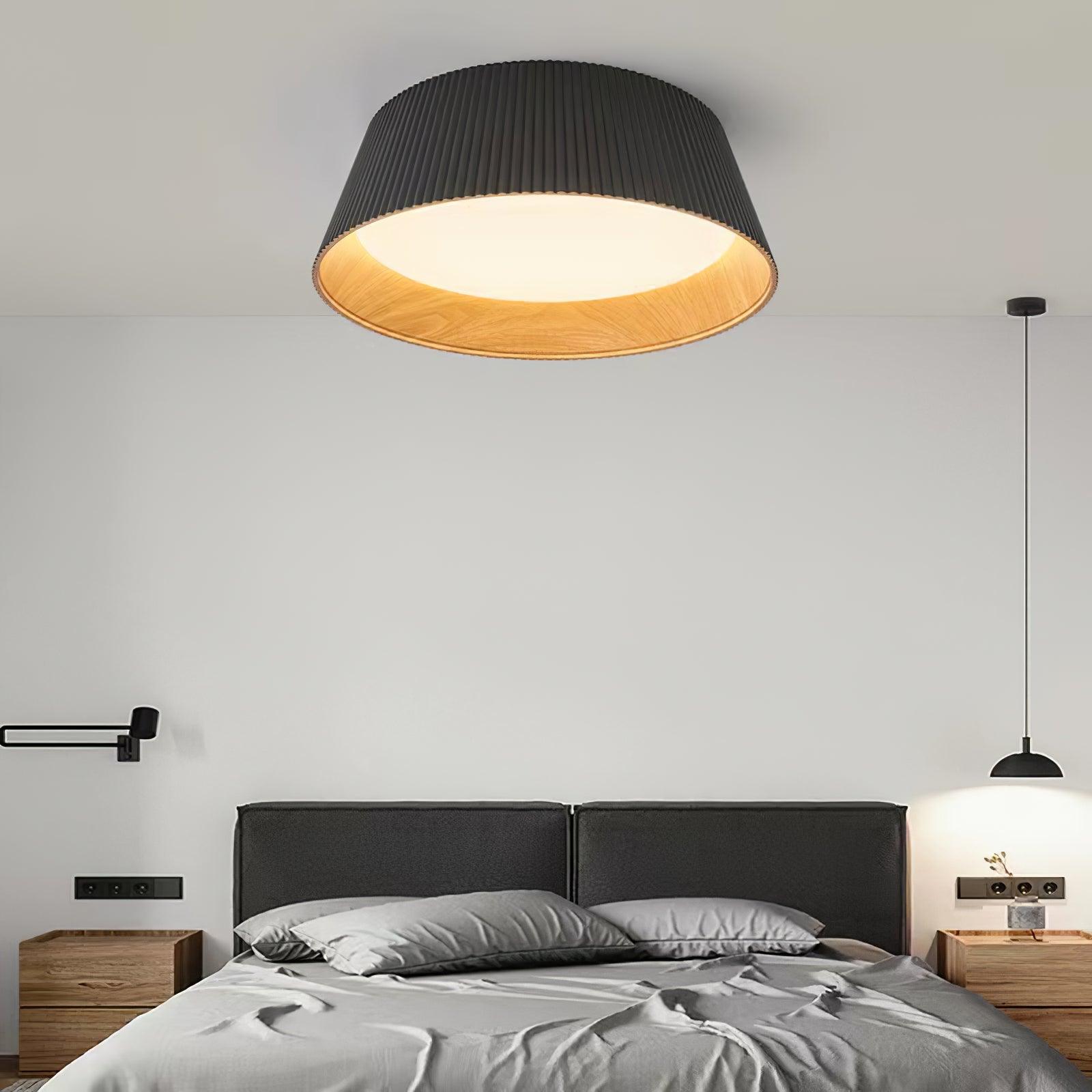Rineia Ceiling Lamp Ribbed Drum Wood Elegant Contemporary