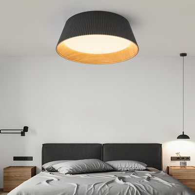 Rineia Ceiling Lamp Ribbed Drum Wood Elegant Contemporary