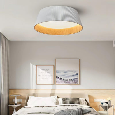 Rineia Ceiling Lamp Ribbed Drum Wood Elegant Contemporary