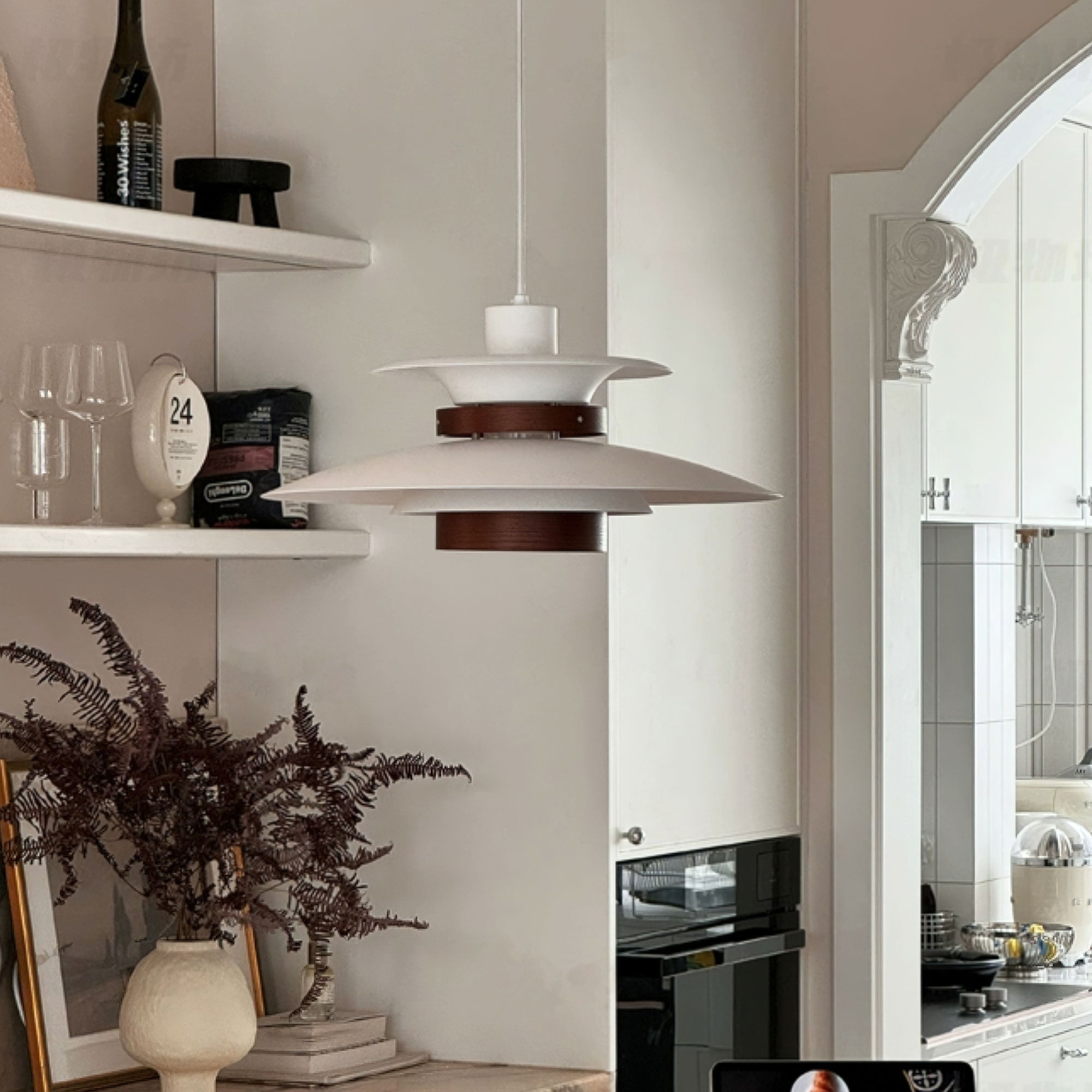 Xyla Pendant Lamp Wood Layered Shade Nordic Dining