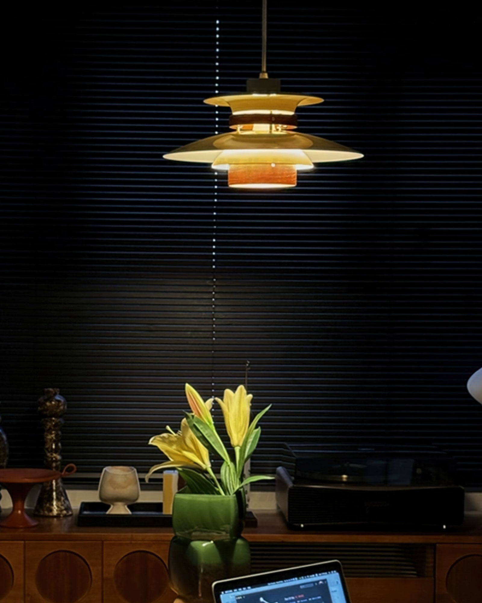 Xyla Pendant Lamp Wood Layered Shade Nordic Dining