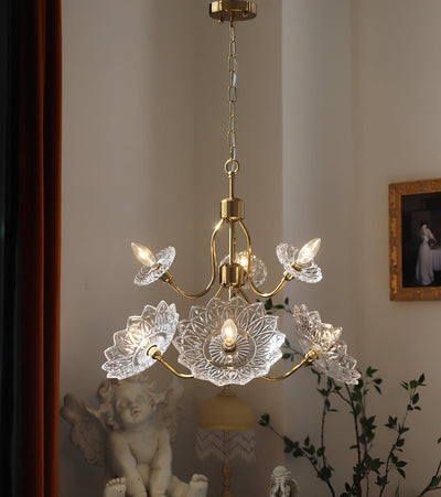 Celareon Chandelier Brass Glass Floral Vintage