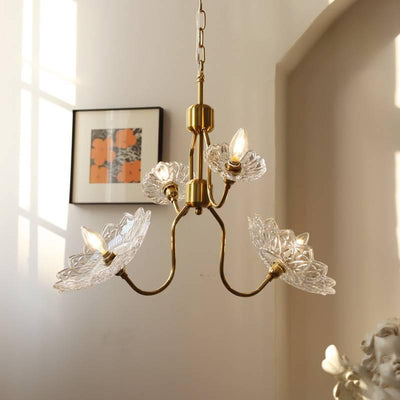 Celareon Chandelier Brass Glass Floral Vintage