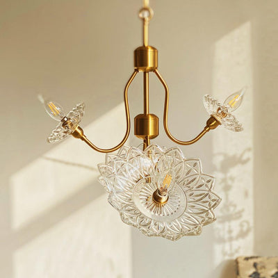 Celareon Chandelier Brass Glass Floral Vintage