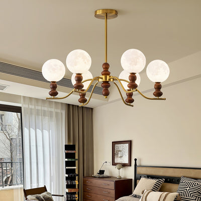 Elvivira Chandelier Brass Wood Moon Globe Elegant