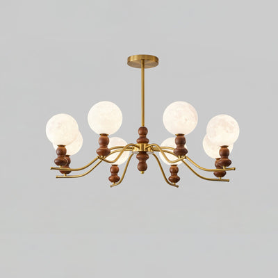 Elvivira Chandelier Brass Wood Moon Globe Elegant