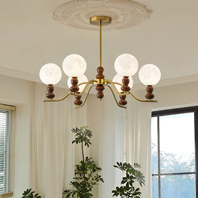 Elvivira Chandelier Brass Wood Moon Globe Elegant