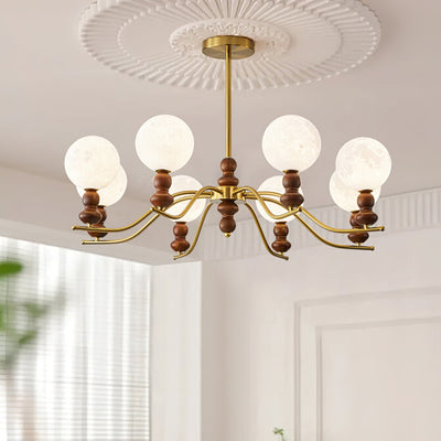 Elvivira Chandelier Brass Wood Moon Globe Elegant