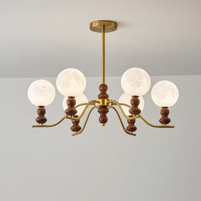 Elvivira Chandelier Brass Wood Moon Globe Elegant