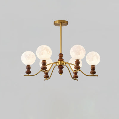 Elvivira Chandelier Brass Wood Moon Globe Elegant