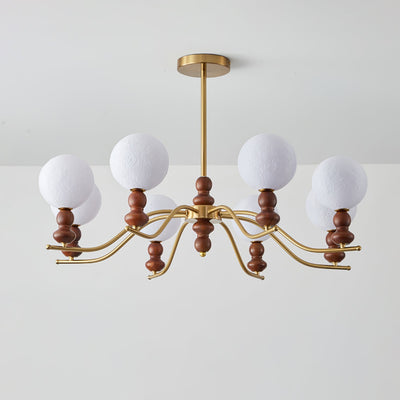 Elvivira Chandelier Brass Wood Moon Globe Elegant