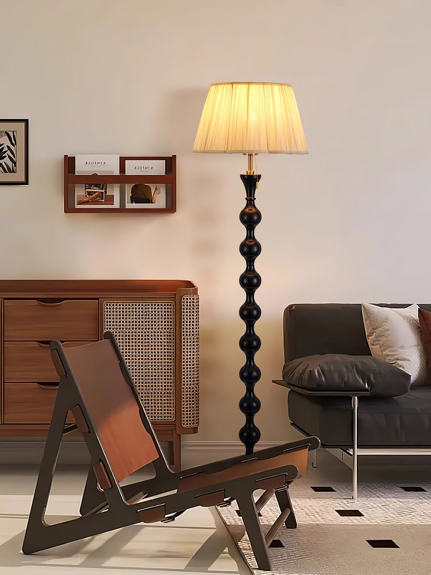Celon Wood Fabric Vintage Floor Lamp - Neutral Decor