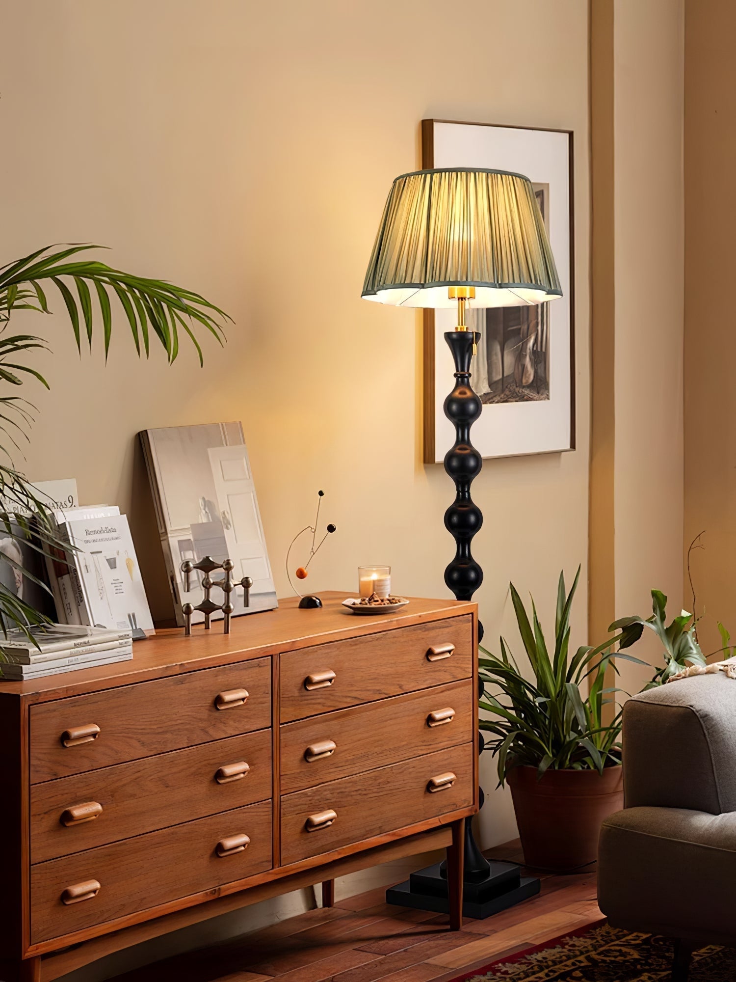 Celon Wood Fabric Vintage Floor Lamp - Neutral Decor