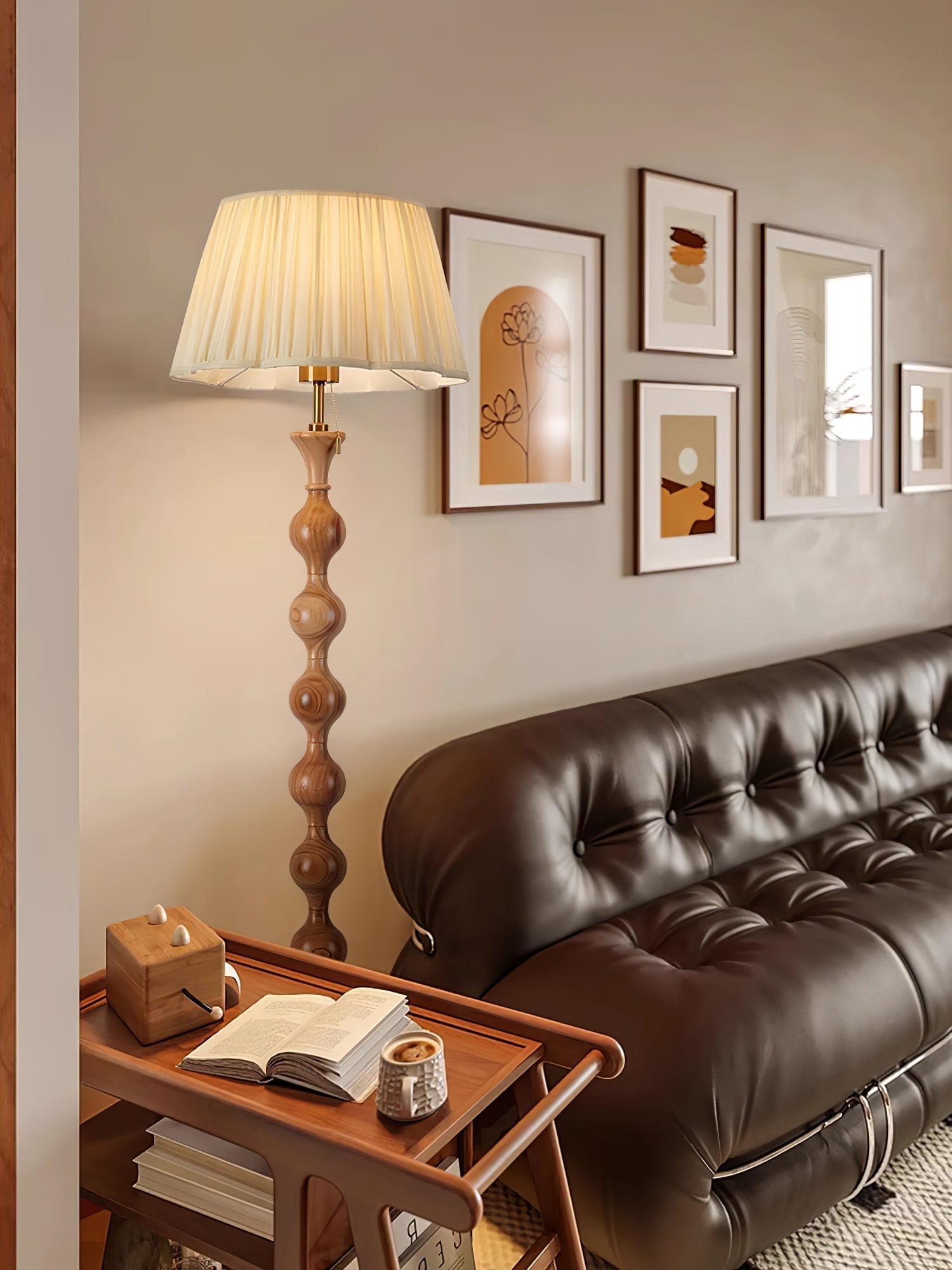 Celon Wood Fabric Vintage Floor Lamp - Neutral Decor