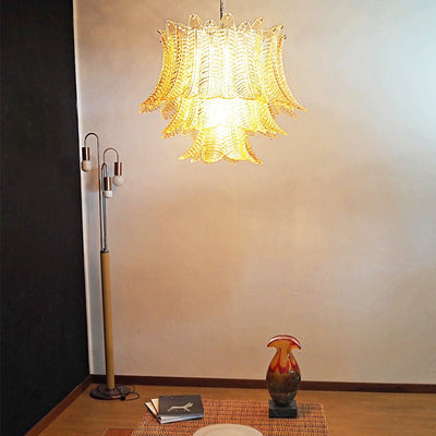 Lioreelle Chandelier Amber Leaf Glass Layered Venetian Elegance