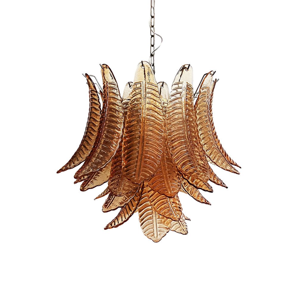 Lioreelle Chandelier Amber Leaf Glass Layered Venetian Elegance