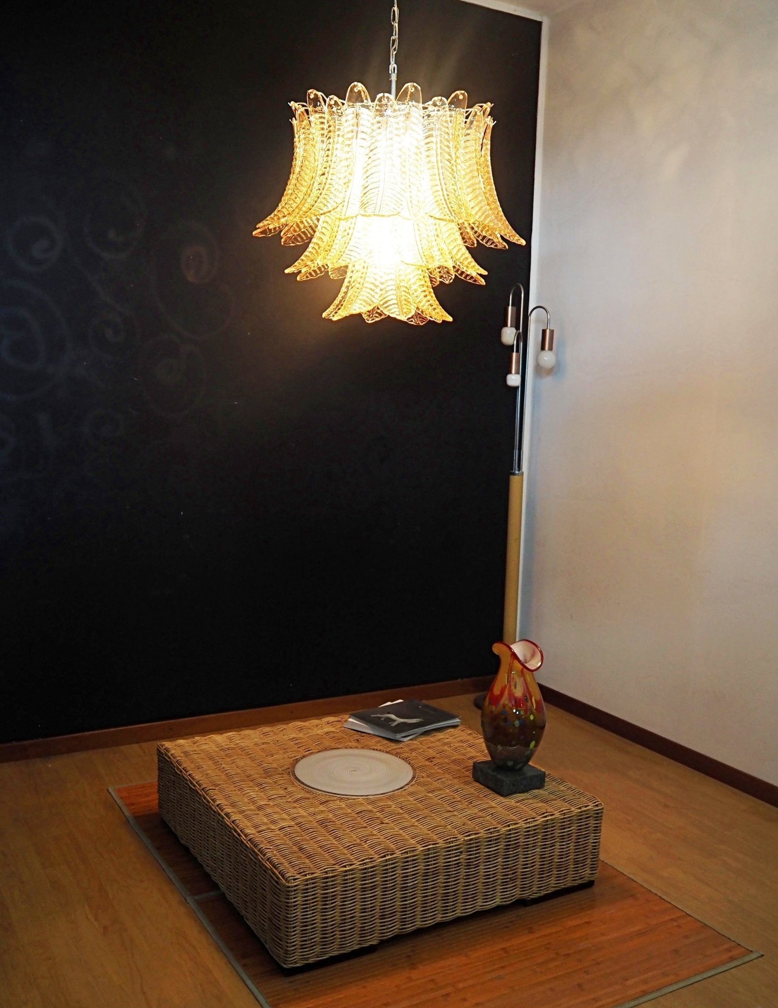 Lioreelle Chandelier Amber Leaf Glass Layered Venetian Elegance