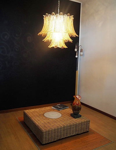 Lioreelle Chandelier Amber Leaf Glass Layered Venetian Elegance