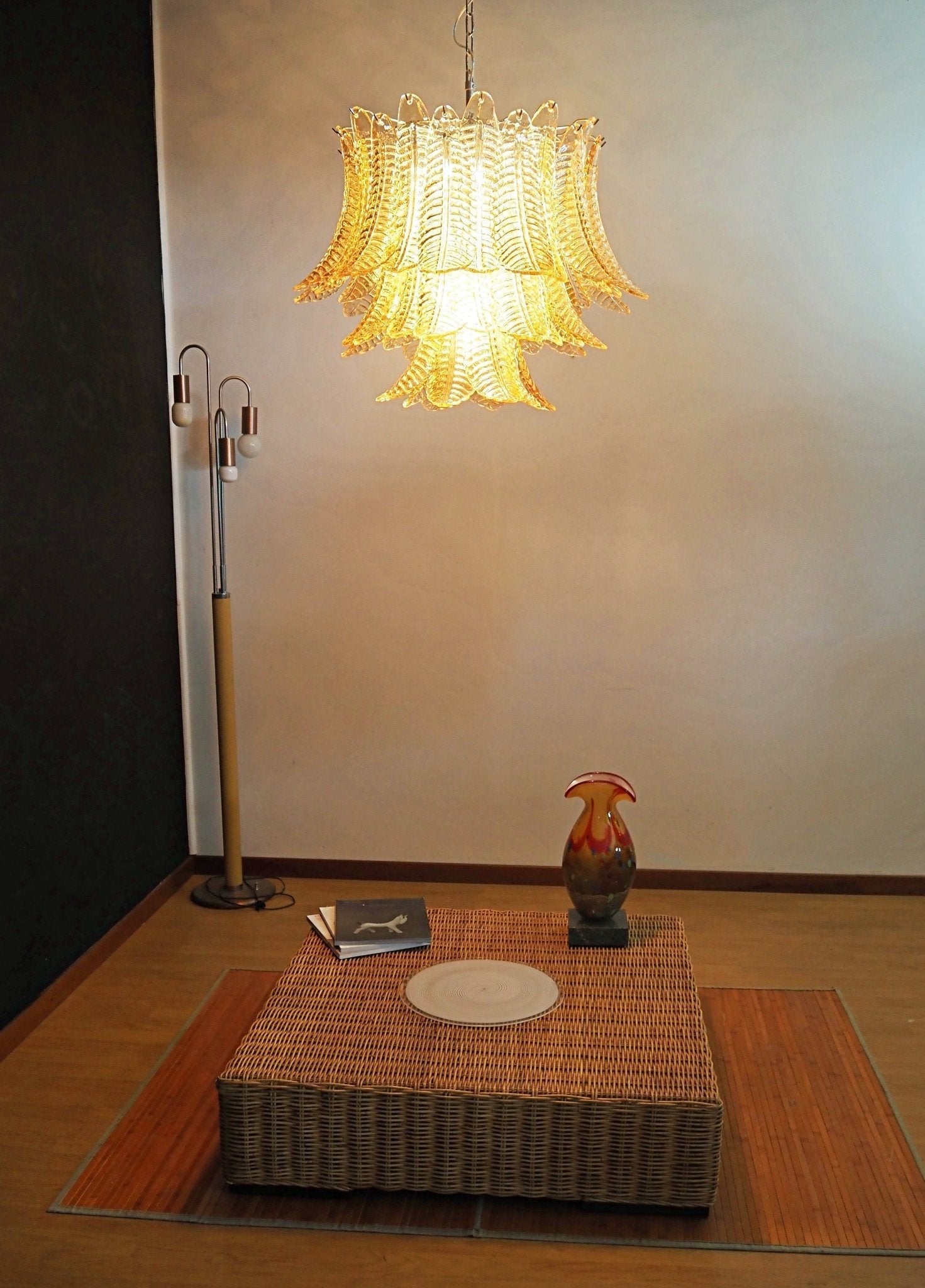 Lioreelle Chandelier Amber Leaf Glass Layered Venetian Elegance