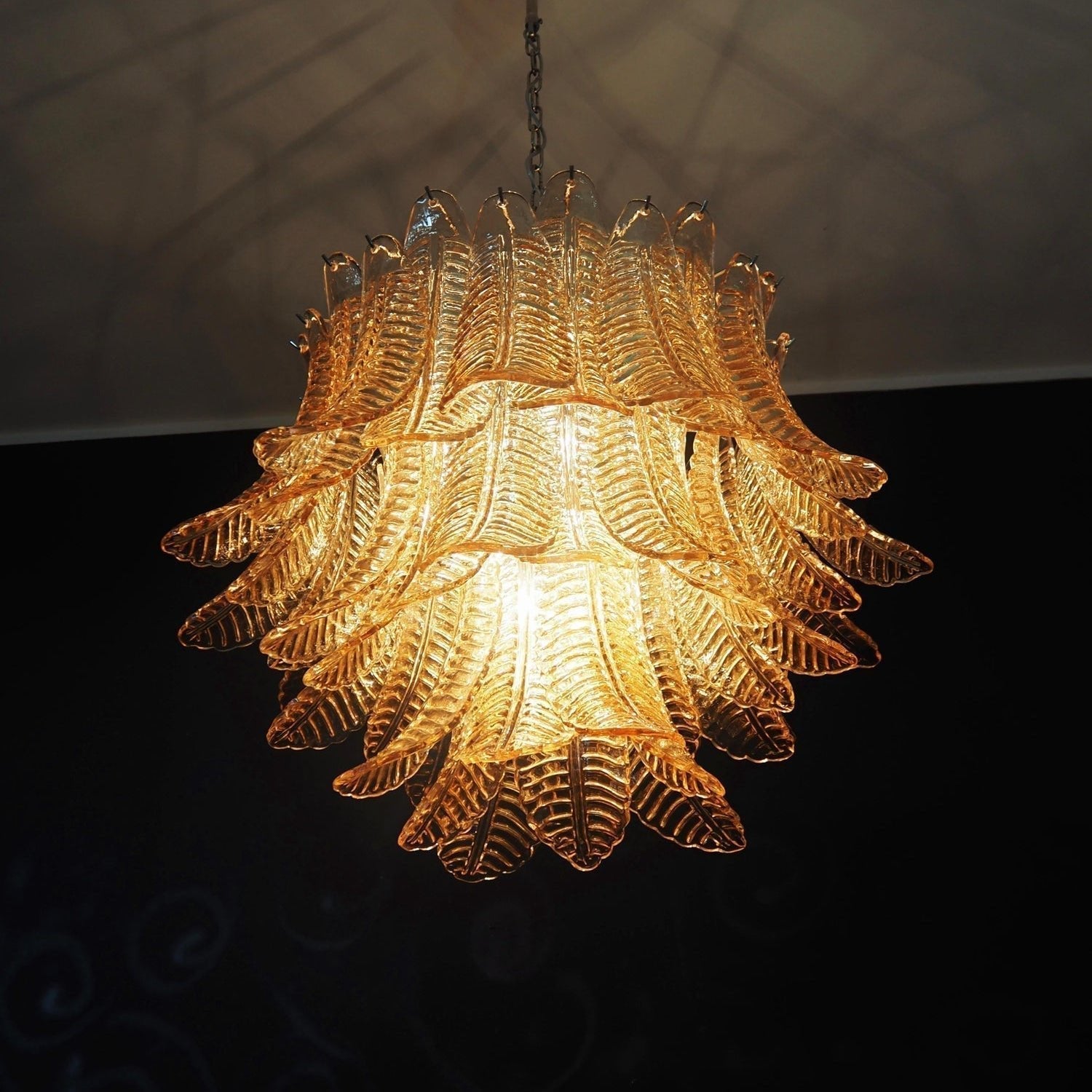 Lioreelle Chandelier Amber Leaf Glass Layered Venetian Elegance