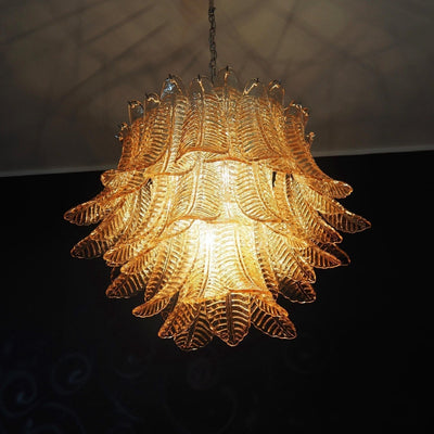 Lioreelle Chandelier Amber Leaf Glass Layered Venetian Elegance