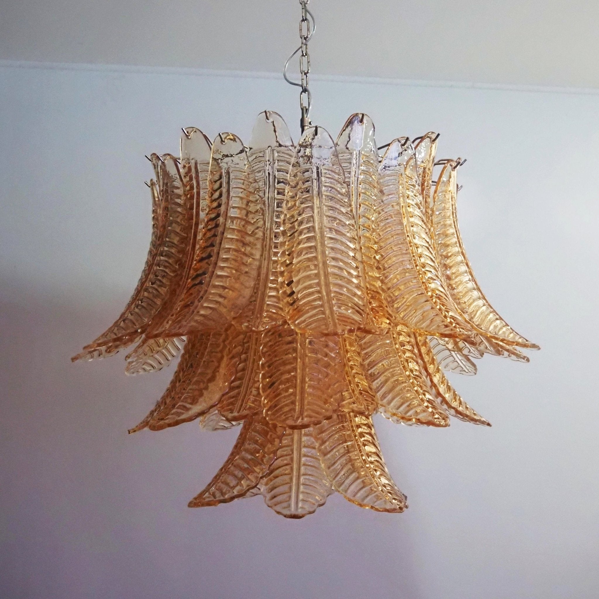 Lioreelle Chandelier Amber Leaf Glass Layered Venetian Elegance