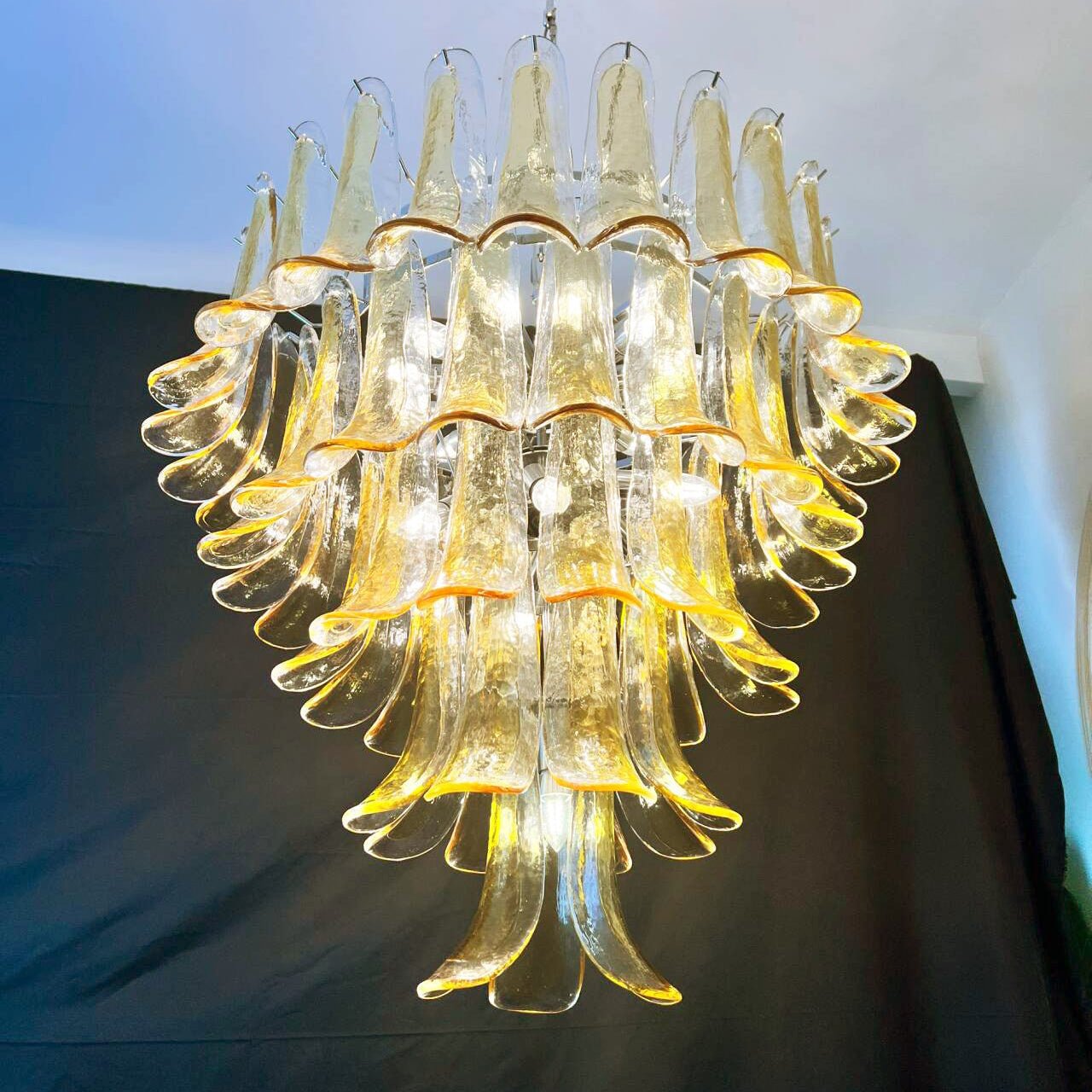 Celorian Chandelier Amber Petals Murano Glass Layered Lotus