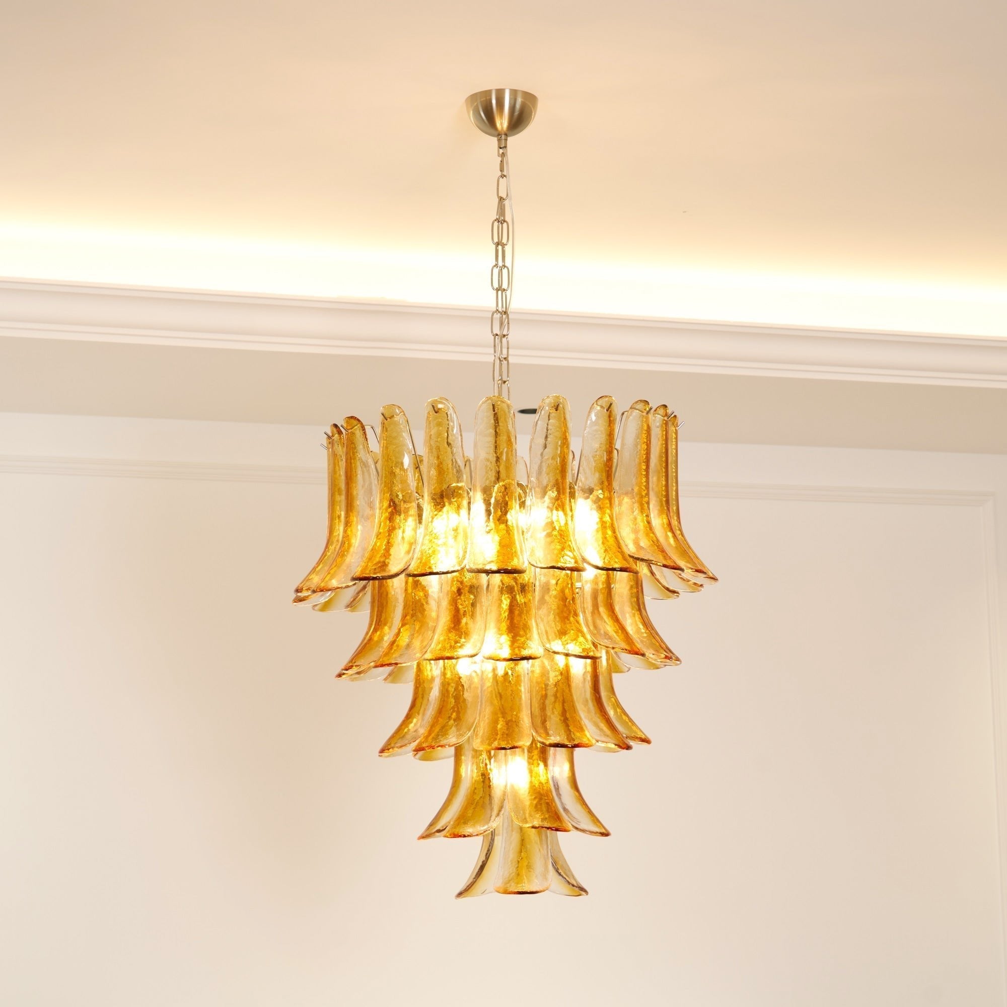 Liorisissa Chandelier Amber Lily Murano Glass Layered Centerpiece