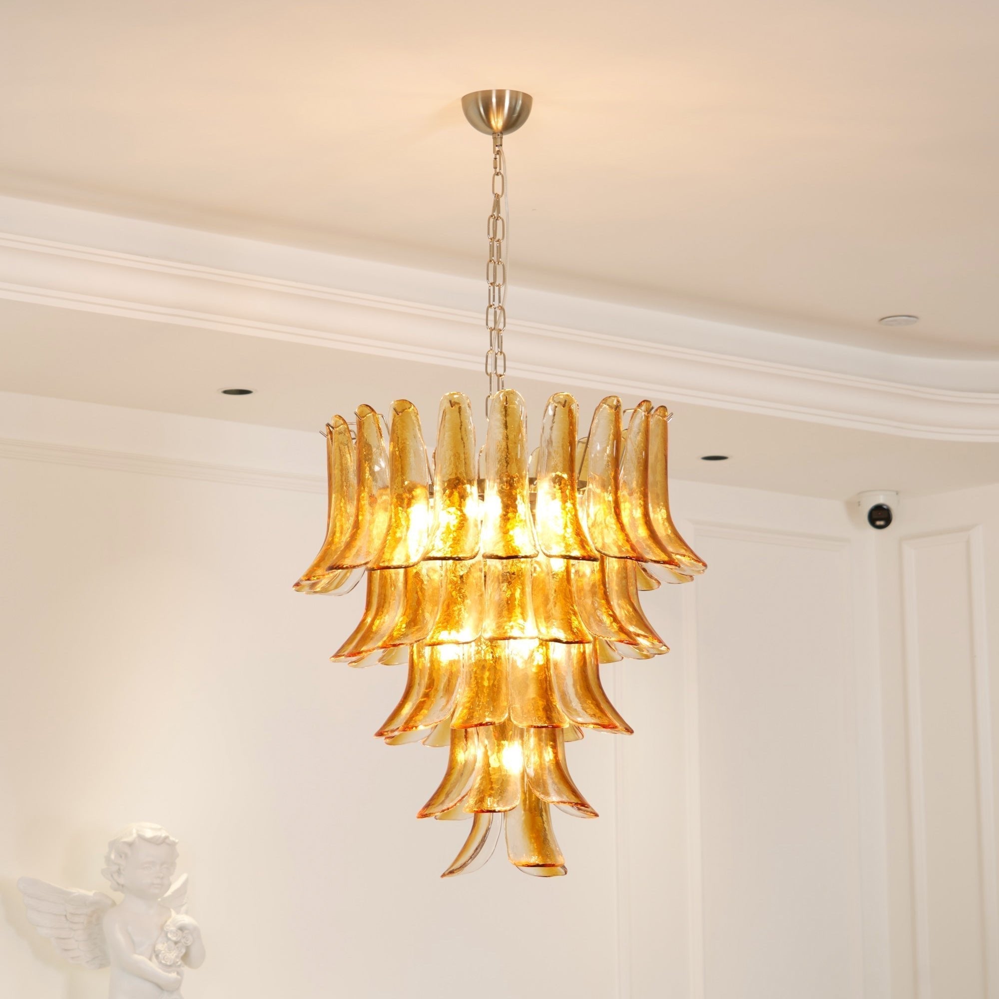 Liorisissa Chandelier Amber Lily Murano Glass Layered Centerpiece