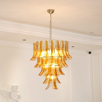 Liorisissa Chandelier Amber Lily Murano Glass Layered Centerpiece