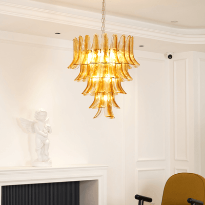 Liorisissa Chandelier Amber Lily Murano Glass Layered Centerpiece