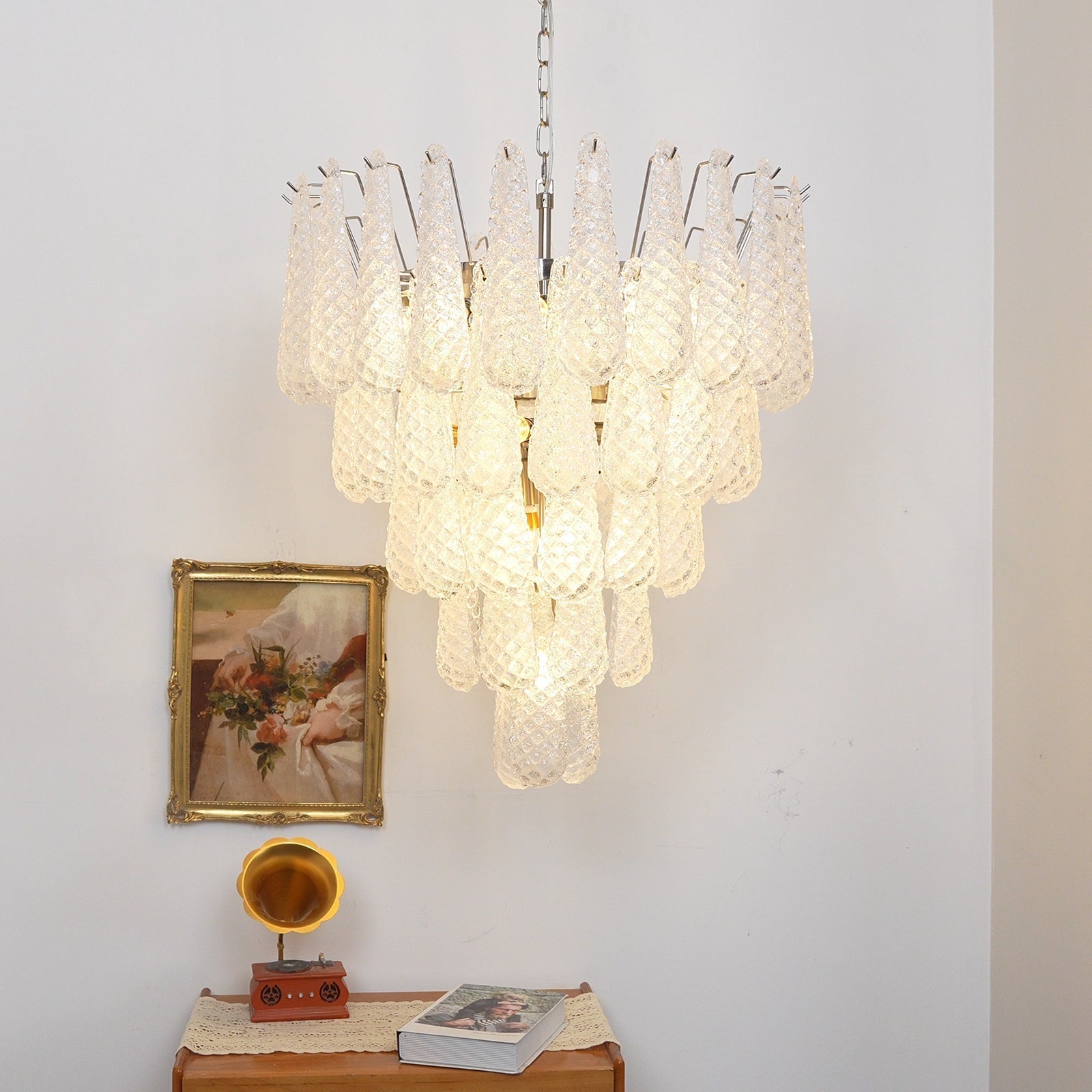 Velerine Chandelier Clear Murano Glass Dewdrop Layered