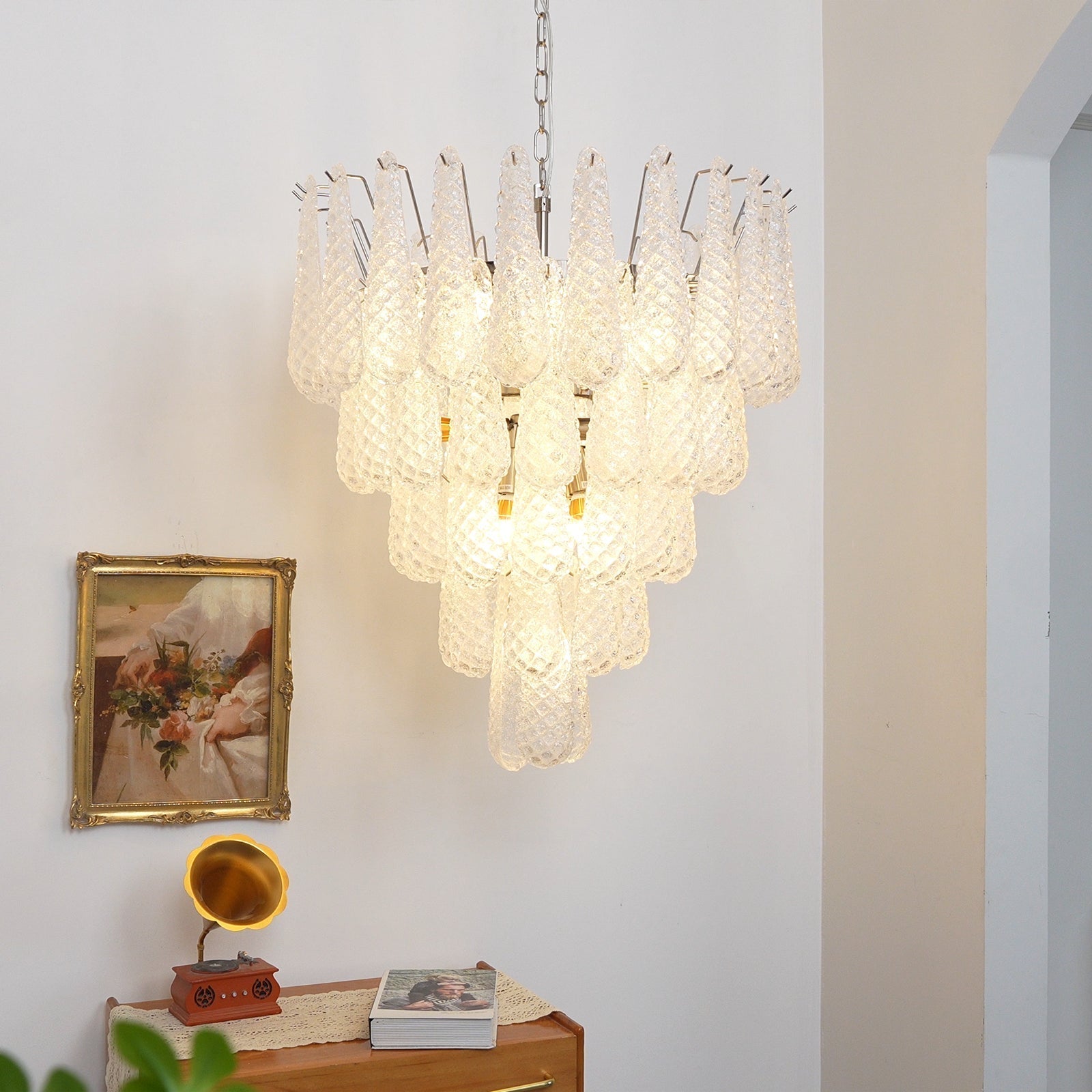Velerine Chandelier Clear Murano Glass Dewdrop Layered