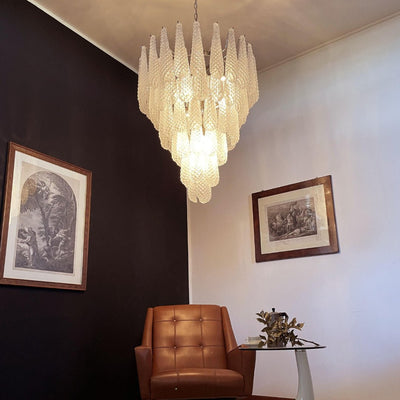 Velerine Chandelier Clear Murano Glass Dewdrop Layered